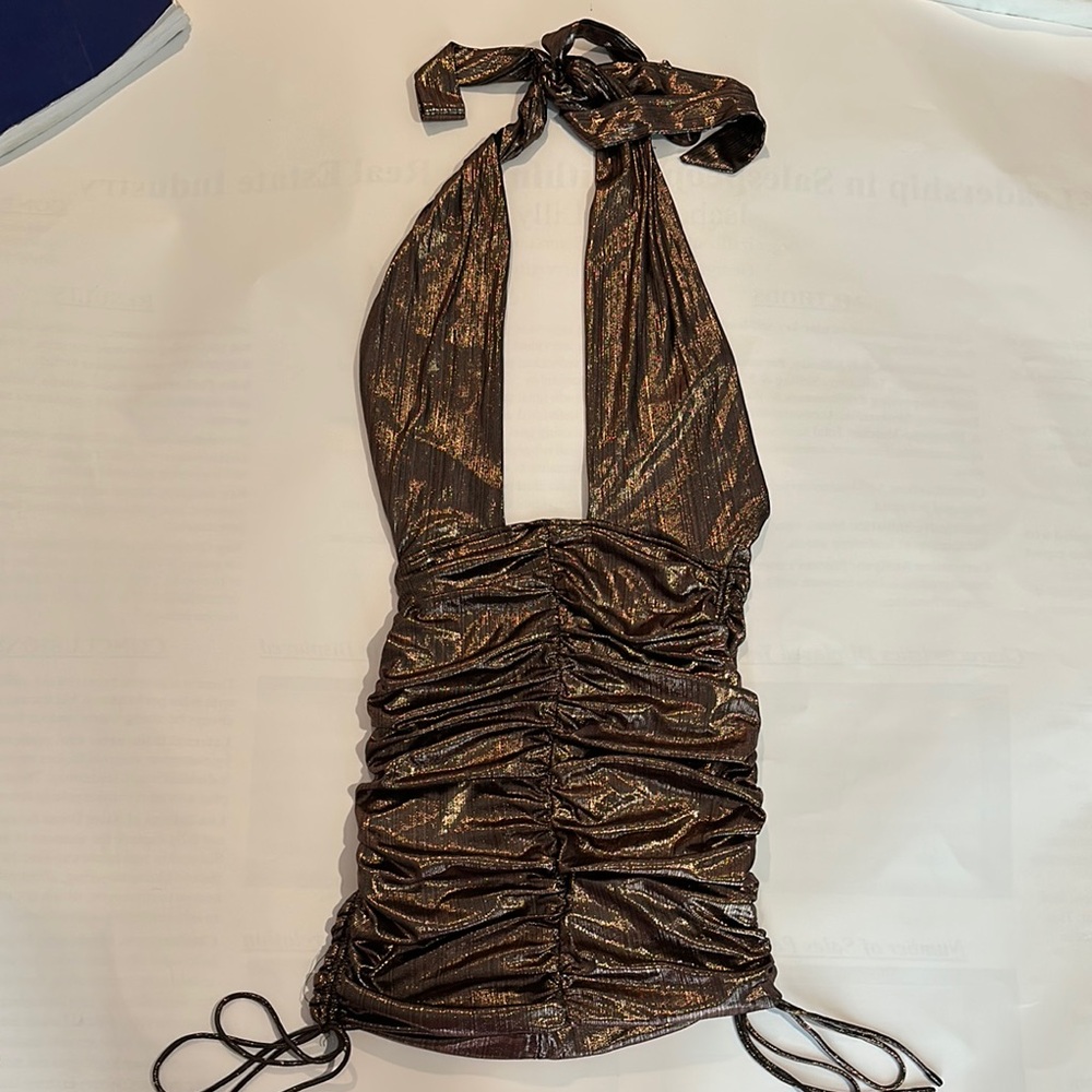 Metallic Halter Ruched Dress
